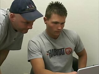 Sexy muscled guy with a nice, average, circumcised boner, gets a handy from his friend